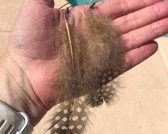 BOHO Style Brown Spotted Feathers, Long Length, Western Style, Fall Jewelry, BOHO Wedding, Hippie Earrings, Festival Earrings, Holiday Gift