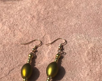 Boho Style,Olive Green and Gold Beaded Dangle Earrings, Fall Fashion, Holiday Jewelry, Hippie Earrings, Gifts for Her, Western Wear