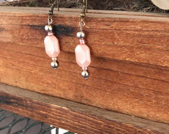 Handmade Pink and Silver Gem Earrings