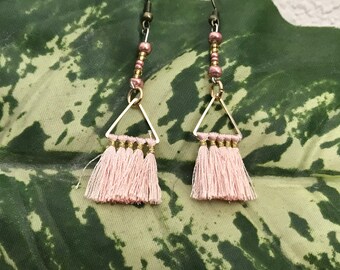 BOHO Style Pink and Gold Tassel Earrings