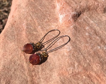 Handmade Red/Brown Gem Earrings