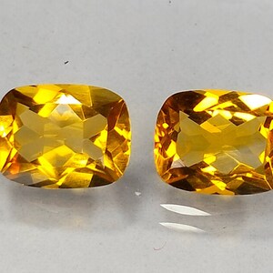 4 Carat. Natural Citrine Quartz Faceted Pair. 9X7X5 MM. Normal Cut Cushion Shape. For Ring / Pendant Reasonable Price. Pair. Loose Gemstone.