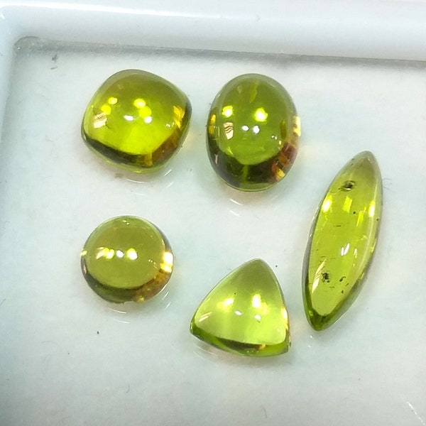 9 Carat, Natural Peridot Gemstone Cabochon 5 Pisses Lot, Peridot Cabochon Lot, Peridot Smooth Mix Shape Cabochon Loose Gemstone AAA Quality.