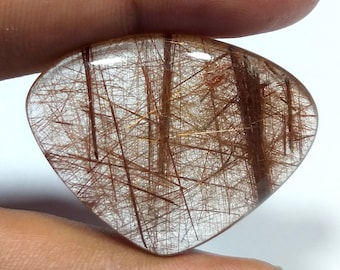 Top Quality Copper Rutile Quartz Cabochon/ Copper Rutilated Quartz Gemstone/ For Jewelry/ Heart Shape 55 Carat. / 36x28x8 MM. Loose Gemstone