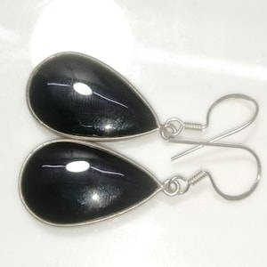 Black Onyx Earring, 92.5 Sterling Silver Earring Natural Onyx Feather Earring, Handmade Earring, Size 29x16x6 MM, Earring Gift For Her.