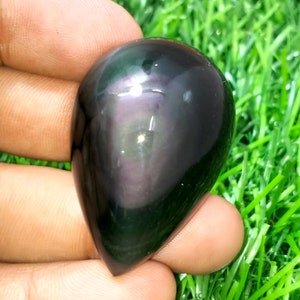 Rainbow Obsidian Cabochon / Top Grade Flashy Rainbow Obsidian Gemstone / Oval Shape / 78 Carat / 38x25x16 MM Big Size Cab Loose Gemstone.
