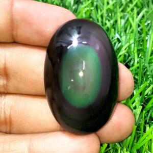 Rainbow Obsidian Cabochon / Top Grade Flashy Rainbow Obsidian Gemstone / Oval Shape / 87 Carat / 38x35x14 MM Big Size Cab Loose Gemstone.