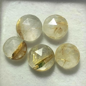 9 Carat Golden Rutile Quartz Rose Cut 5 Pieces Lot / Golden Rutilated Quartz Cut Gemstone / For Jewelry / Round Shape, Loose Gemstone.