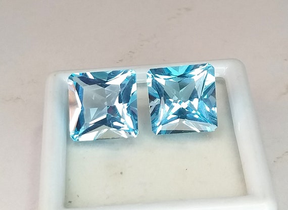 Swiss Blue Topaz Faceted Sparkling Stone Square Shape Normal Cut Reasonable Price Loose Gemstone. Sezer Cutting 22 Carats 15x15x11 MM