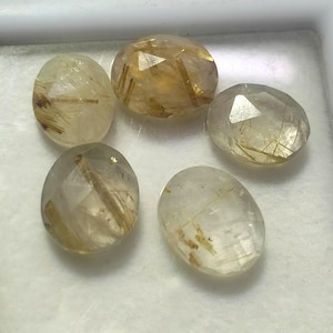10 Carat Golden Rutile Quartz Rose Cut 5 Pieces Lot / Golden Rutilated Quartz Cut Gemstone / For Jewelry / Oval Shape, Loose Gemstone.