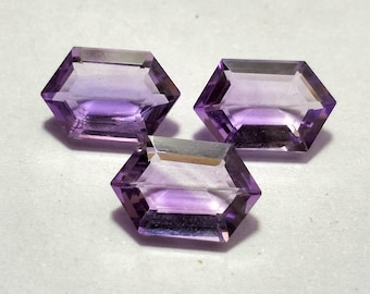 10 Carat. Natural Purple Amethyst Faceted 3 Pieces set. 13x9x5 MM. Octagon Shape Callibrated Size. Fancy Cutting. Pair. Loose Gemstone.