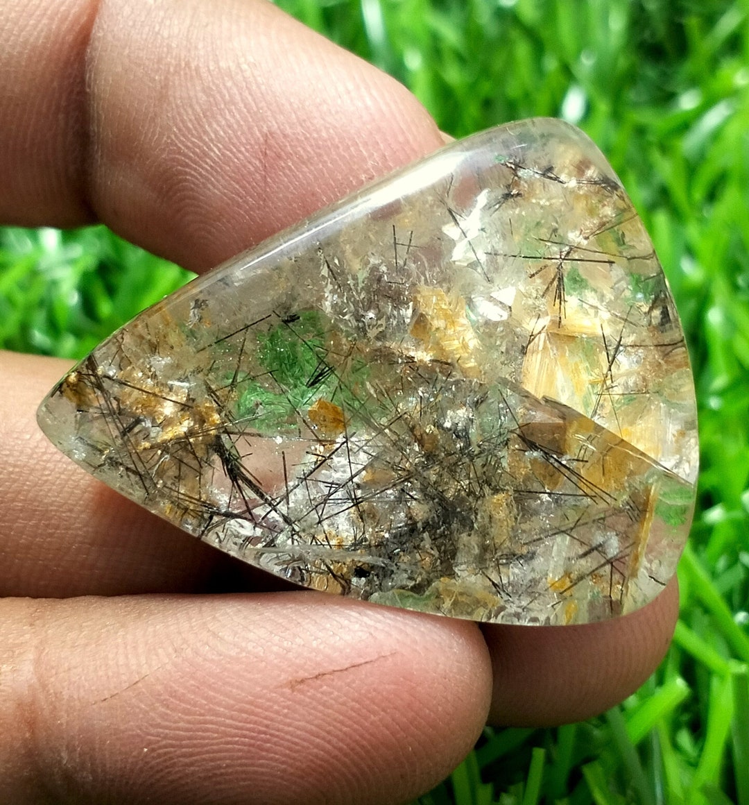 Rough Phantom Garden Quartz Lodolite Rainbow Crystal Moss Agate Pendant #P17692