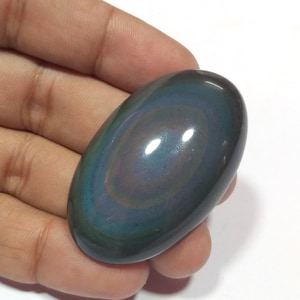 Rainbow Obsidian Cabochon / Top Grade Flashy Rainbow Obsidian Gemstone / Oval Shape / 91 Carat. / 46X29X11 MM. Big Size Cab Loose Gemstone.
