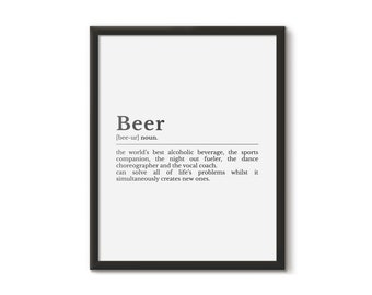 Beer Definition Wall Print, Bar Poster, Kitchen Prints, Home Bar Accessories, Beer Print, Alcohol Drink Poster, Man Cave Decor