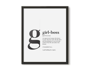 Girl Boss Definition Printable | Definition Poster | Definition Art Print | Wall Art Print Definition | Gift For Her | Girl Office Decor