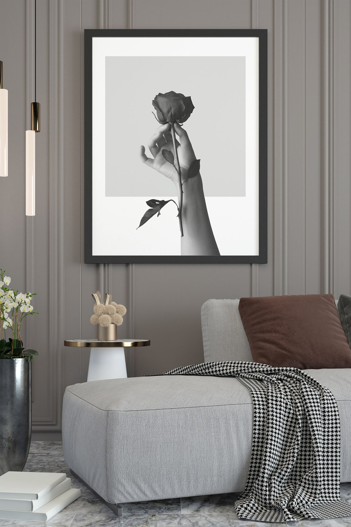 Black and White Rose Printable Wall Art Minimal Floral Wall Etsy