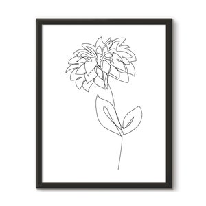 Dessin de fleur de dahlia en ligne continue, art mural imprimable minimal, affiche d’art au trait de dahlia