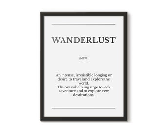 Wanderlust Definition Print - Travel Poster Minimal - Printable Quote Wall Art