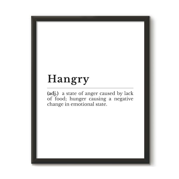 Hangry Sign, Kitchen Wall Decor, Definition Poster, Hangry Definition, Funny Kitchen Art, Instant Download