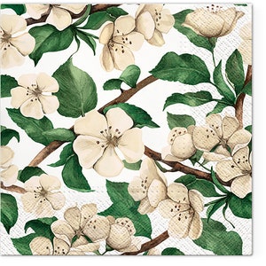 3-PLY Flower Tissue Paper Decoupage Napkins 33cm x 33cm Lunch Serviettes - Pack of 20 (Apple Blossoms)