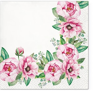3-PLY Flower Tissue Paper Decoupage Napkins 33cm x 33cm Lunch Serviettes - Pack of 20 (Floral Border)