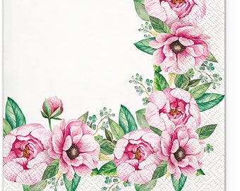3-PLY Flower Tissue Paper Decoupage Napkins 33cm x 33cm Lunch Serviettes - Pack of 20 (Floral Border)