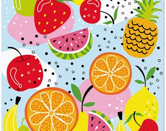 Délicieuses serviettes de table en papier de soie, 3 épaisseurs, 33 cm x 33 cm - Lot de 20 (Fruits Mania)