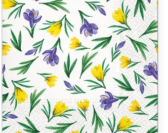 3-PLY Flower Tissue Paper Decoupage Napkins 33cm x 33cm Lunch Serviettes - Pack of 20 (Spring Crocuses)