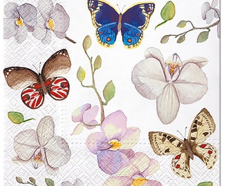 3-PLY Flower Tissue Paper Decoupage Napkins 33cm x 33cm Lunch Serviettes - Pack of 20 (Orchidea Butterfly)
