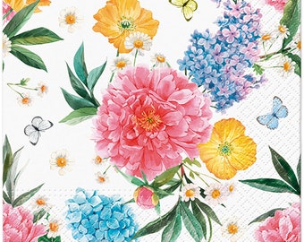 Serviettes de table en papier de soie florales 3 épaisseurs, 33 x 33 cm, serviettes de table - Lot de 20 (odeur d'été)