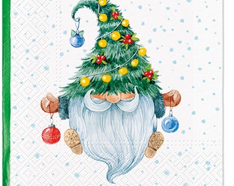 3-PLY Fairy tale Christmas Tissue Paper Decoupage Napkins 33cm x 33cm Serviettes - Pack of 20 (Fancy Gnome)