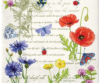 3-PLY Flower Tissue Paper Decoupage Napkins 33cm x 33cm Lunch Serviettes - Pack of 20 (Vintage Summer)