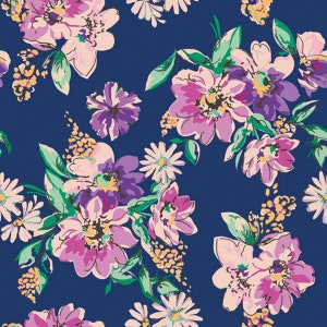 3-PLY Floral Tissue Paper Decoupage Napkins 33cm x 33cm Lunch Serviettes - Pack of 20 (Flower Meadow Pattern – Dark Blue)