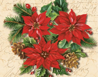 3-PLY Fairy tale Christmas Tissue Paper Decoupage Napkins 33cm x 33cm Serviettes - Pack of 20 (Poinsettia Composition)