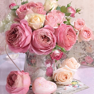 3-PLY Flower Tissue Paper Decoupage Napkins 33cm x 33cm Lunch Serviettes - Pack of 20 (Pink Roses in Vintage Vase)