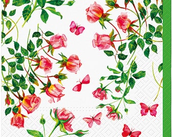 3-PLY Floral Tissue Paper Decoupage Napkins 33cm x 33cm Lunch Serviettes - Pack of 20 (Tiny Roses)