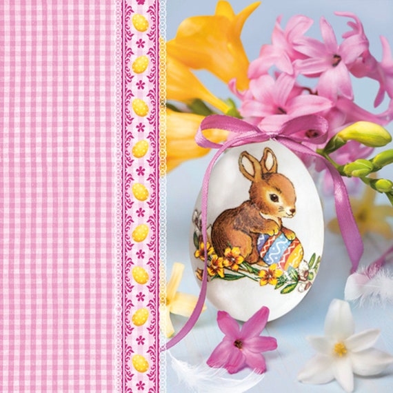 Lot De Serviettes De Pâques – Motif Lapin Et œuf, Décorations Pour Fêtes Sur Le Thème Du Printemps