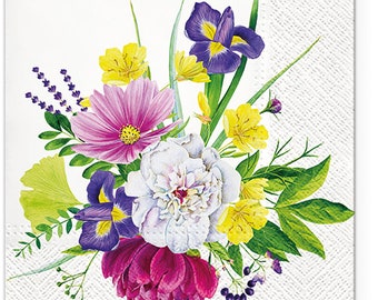 3-Plis Decoupage en papier de soie fleuris 33cm x 33cm Lunch Serviettes - Paquet de 20 (Lovely Bunch)