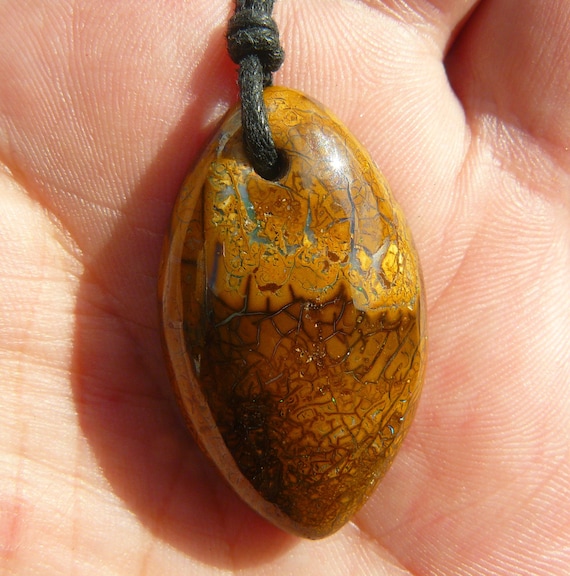 Pendentif En Opale Boulder Koroit (Australie) - Monture Acier Inoxydable - Pierre Naturelle Multicolore - Occasion