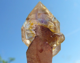 Cuarzo Brandberg - Cristal de cetro ahumado de amatista DT - Goboboseb, Namibia - Tamaño mediano: 37 x 12 x 15 mm / 7,1 g - Lepidocrosita / Fantasma / Esquelético