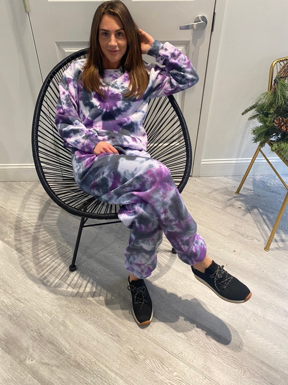 Tie Dye Set, Tie Dye Hoodie Set, Matching Sweatsuit Set, Tie Dye Jogger  Set, Tie Dye Crewneck Set, Purple Black Tie Dye, Tie Dye Sweatsuit 