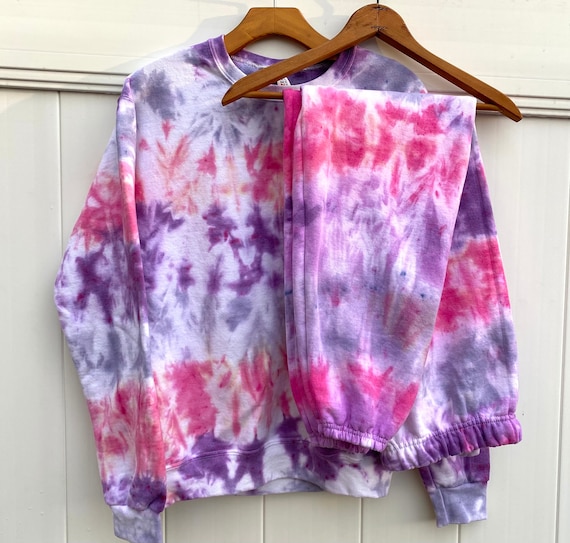 MadeByJillianM Tie Dye Set, Tie Dye Hoodie Set, Matching Sweatsuit Set, Tie Dye Jogger Set, Tie Dye Crewneck Set,Tie Dye Sweatsuit, Pink Purple Tie Dye