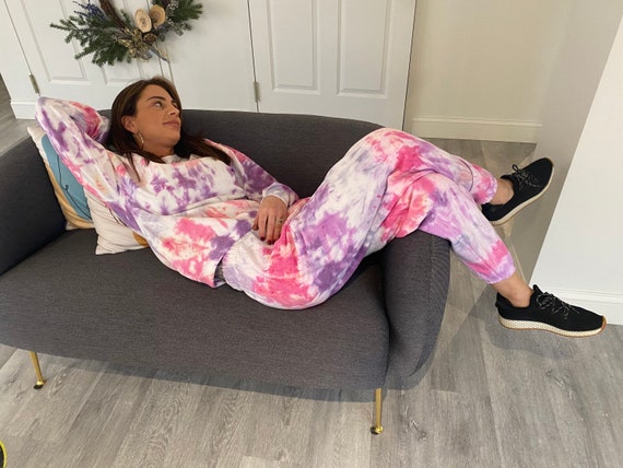 MadeByJillianM Tie Dye Set, Tie Dye Hoodie Set, Matching Sweatsuit Set, Tie Dye Jogger Set, Tie Dye Crewneck Set,Tie Dye Sweatsuit, Pink Purple Tie Dye