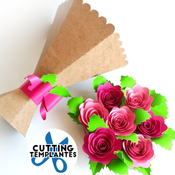 Ramo de flores de papel  +video de ensamblado Ramo de flores de papel / base de papel / Regalo de San Valentín/ Mother's Day SVG STUDIO PDF
