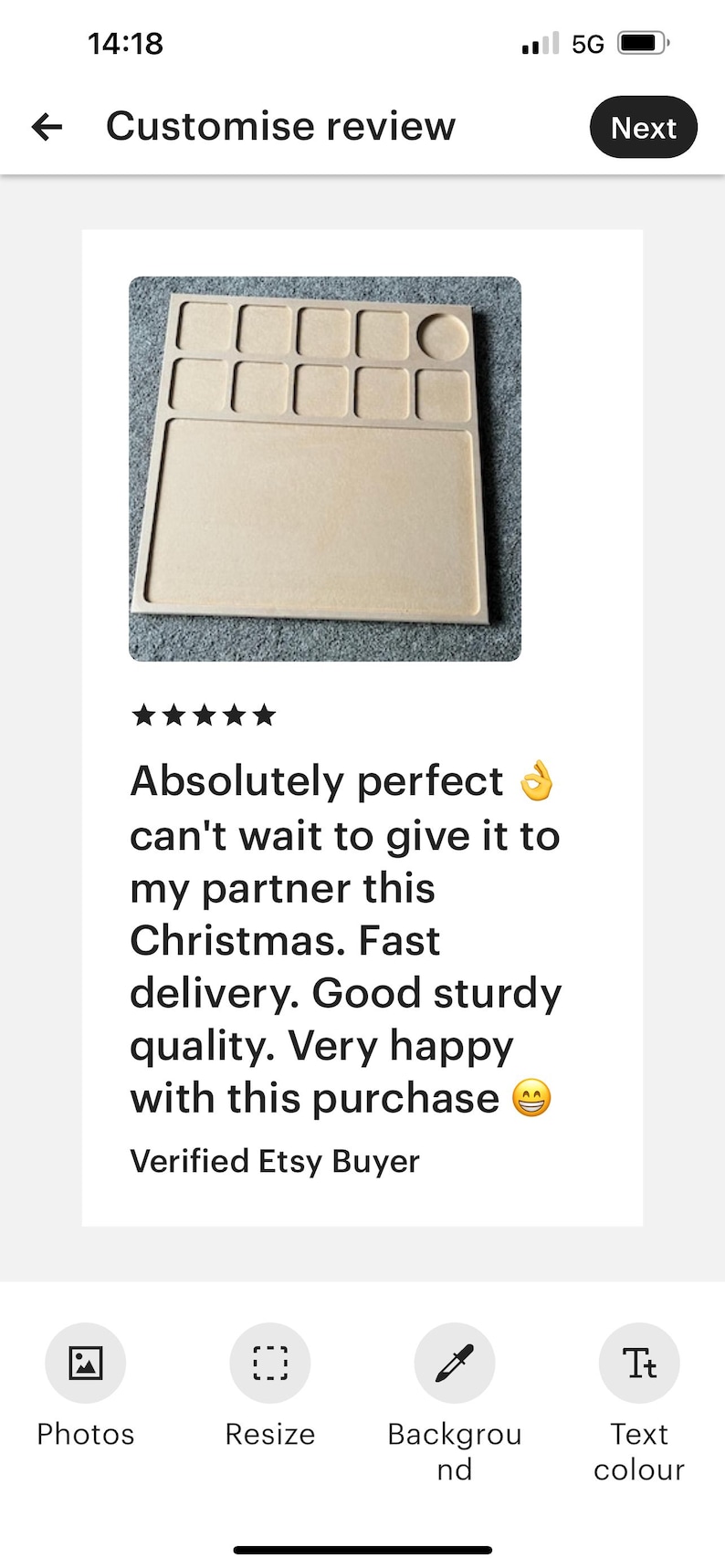May include: A beige craft organizer with multiple compartments and a circular section. The text "Absolutely perfect" and a customer review are visible. The product is designed for organizing small items.