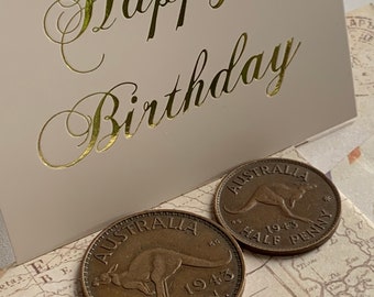 81st Birthday, 1943 Australian Penny & Half Penny Set with Vintage mini Envelope