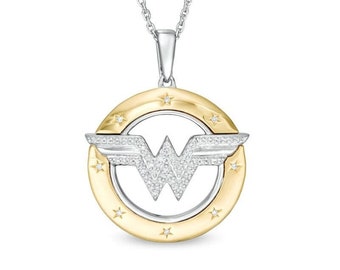 Wonder Women-hangerketting, 0,15 TCW rond geslepen moissanite diamant tweekleurige hanger, bruiloft verlovingsketting voor haar, Moederdagcadeau