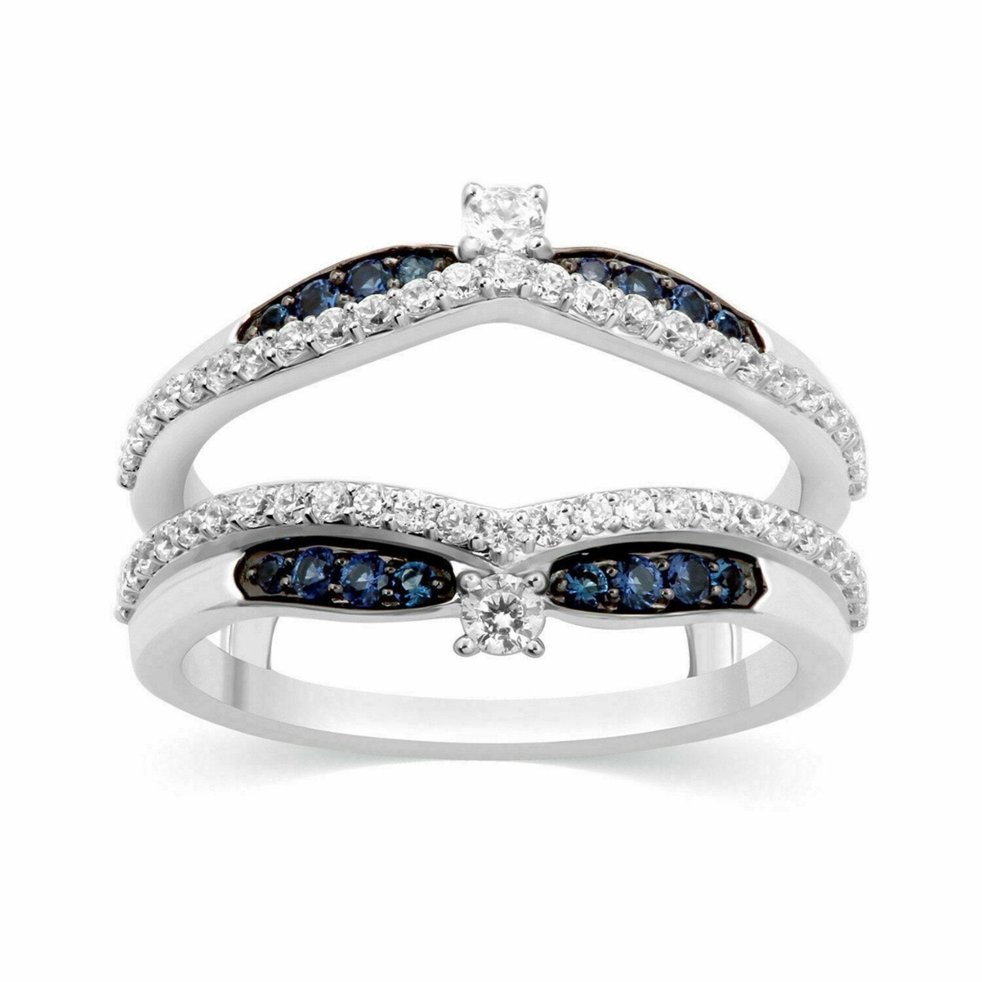 Dazzlingrock Collection Round Blue Sapphire and White Diamond Wedding Ring  Guard Wrap Enhancer Band For Women in 18K Yellow Gold, Size 7.5 