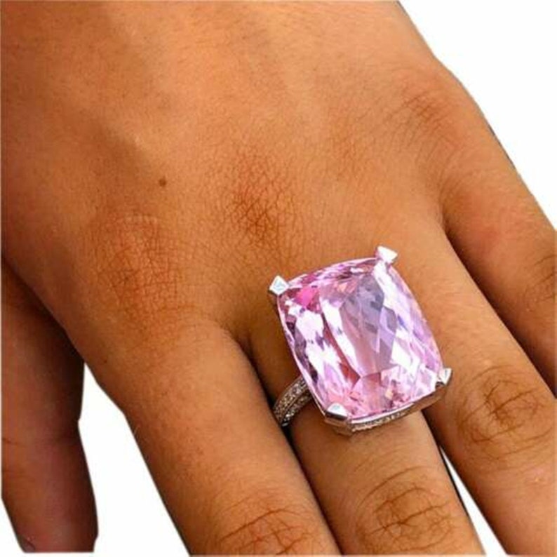 Pink Cushion Cut CZ Diamond Ring Hidden Halo Set Etsy