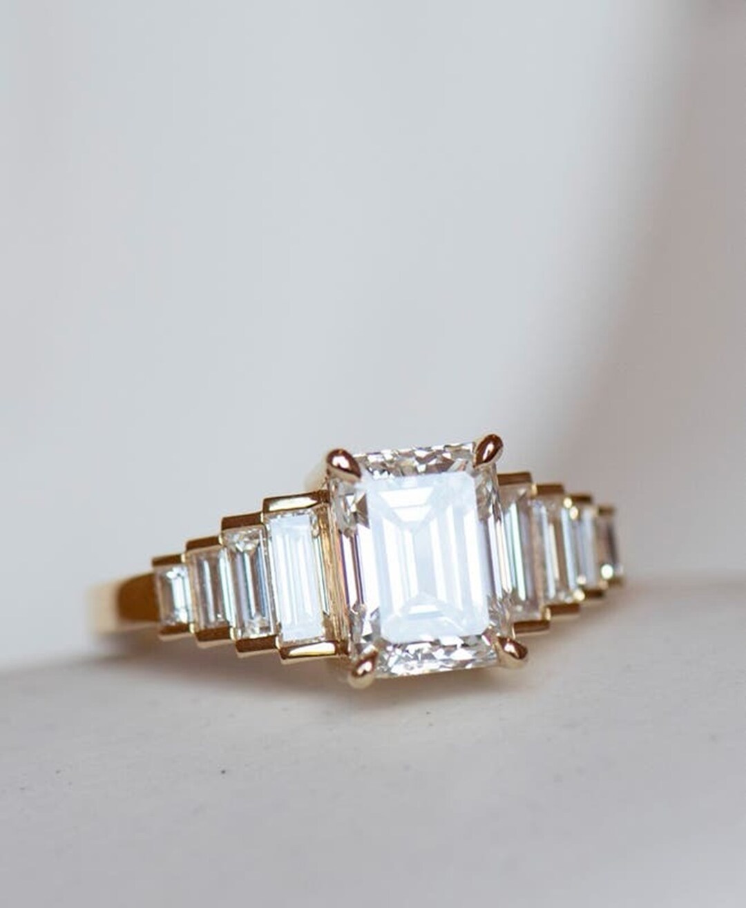 Emerald With Baguette Cut Diamond Ring, 10K Rose Gold Minimalist Ring ...